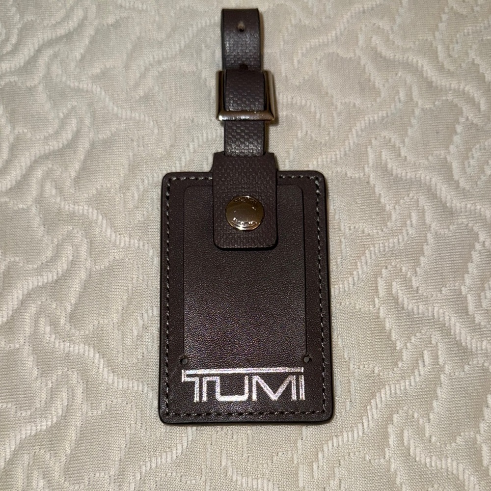 Tumi Gray Leather Bag Tag